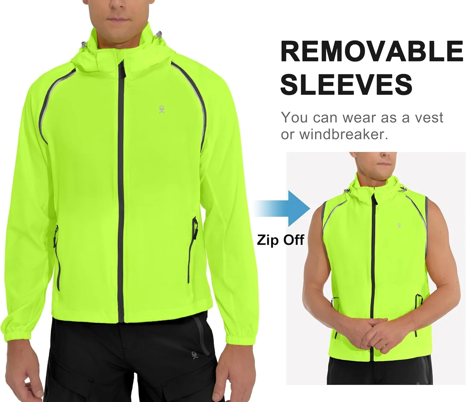 Little Donkey Andy Men's Quick-dry Running Jacket, Convertible UPF 50  Cycling Jacket Windbreaker with Removable Sleeves