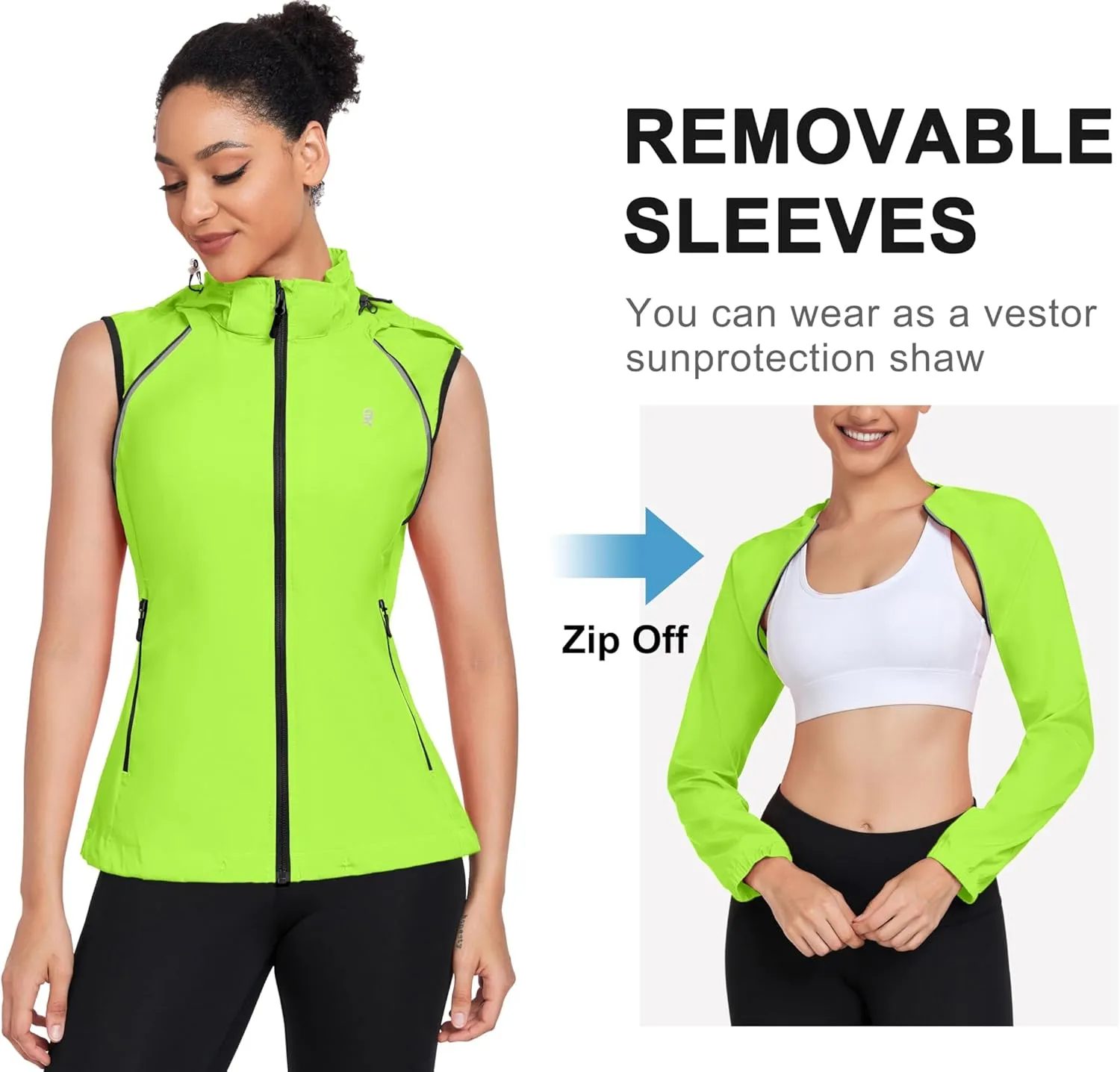 Little Donkey Andy Women's Lightweight Waterproof Cycling Jacket with Removable Sleeves & Hood for Biking Running Golf