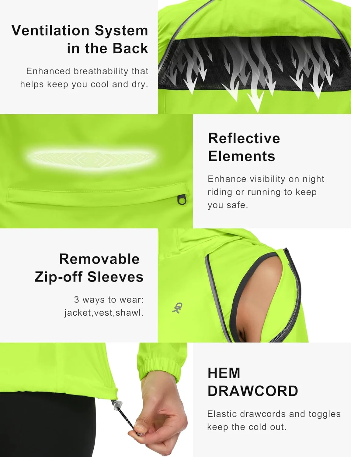 Little Donkey Andy Women's Lightweight Waterproof Cycling Jacket with Removable Sleeves & Hood for Biking Running Golf