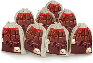LKHDS 8PCS Drawstring Bags, Cartoon Chocolate Cotton Storage Bags for Home, Reusable Jewelry Pouch Portable Bunches Pocket for Party Wedding Christmas Gift Bag