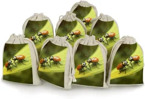 LKHDS 8PCS Drawstring Bags, Insects Love Cotton Storage Bags for Home, Reusable Jewelry Pouch Portable Bunches Pocket for Party Wedding Christmas Gift Bag