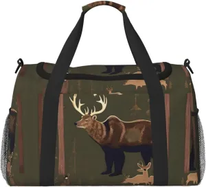 Lodge Bear Deer print Carry on Bag Underseat Personal Item Bag Travel Duffel Bag Gym Carry On Sports Bag