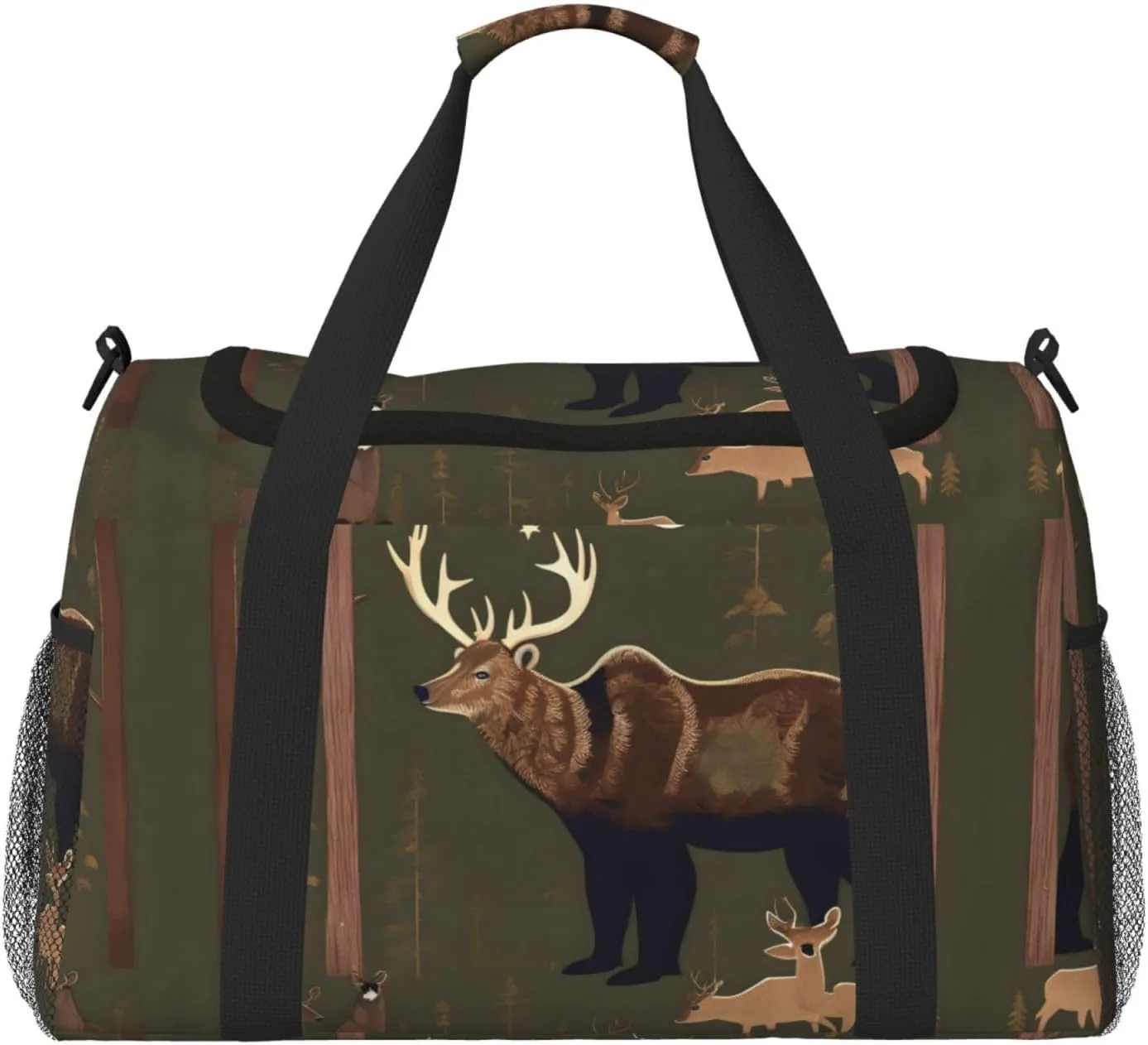 Lodge Bear Deer print Carry on Bag Underseat Personal Item Bag Travel Duffel Bag Gym Carry On Sports Bag