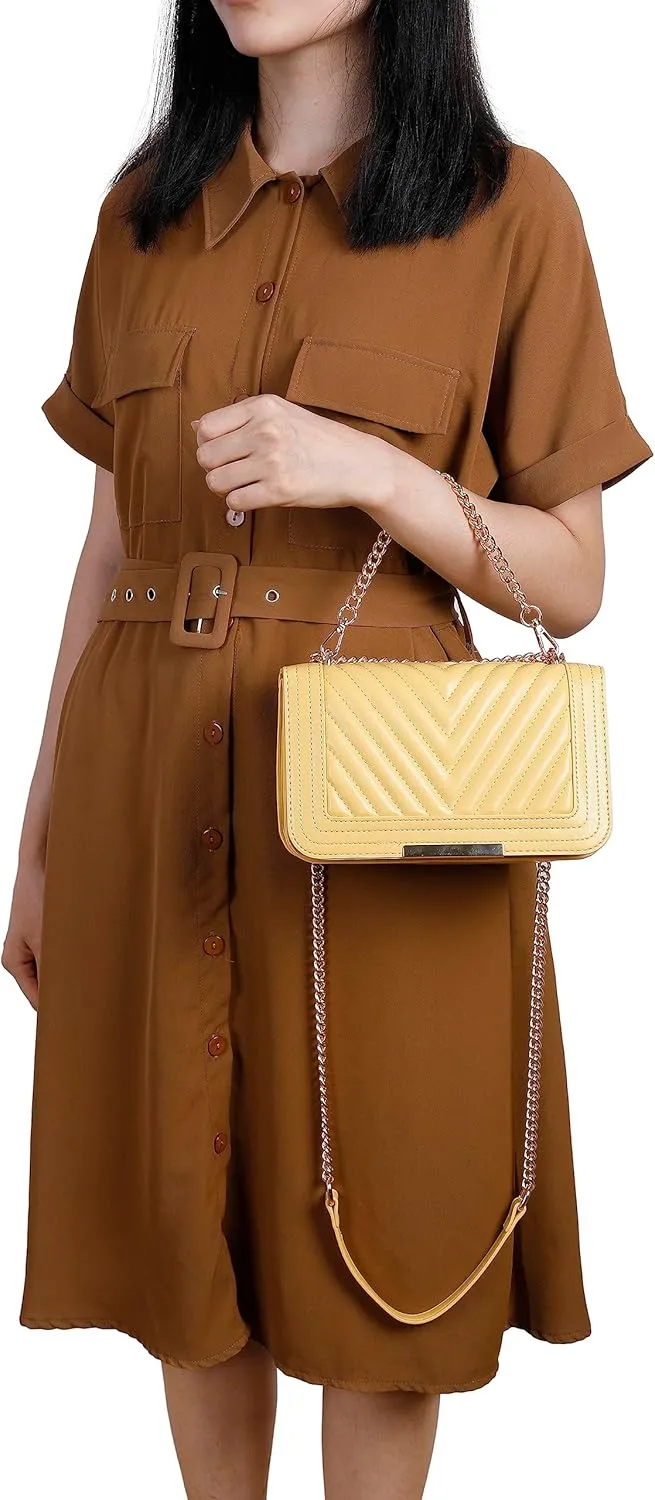 lola mae Crossbody Bags for Women Fashion Quilted Shoulder purse with Convertible Chain Strap Classic Satchel Handbag