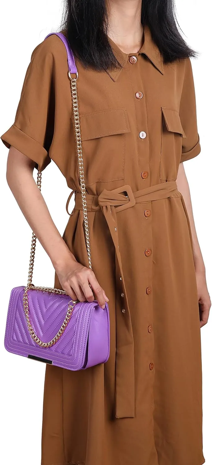 lola mae Crossbody Bags for Women Fashion Quilted Shoulder purse with Convertible Chain Strap Classic Satchel Handbag
