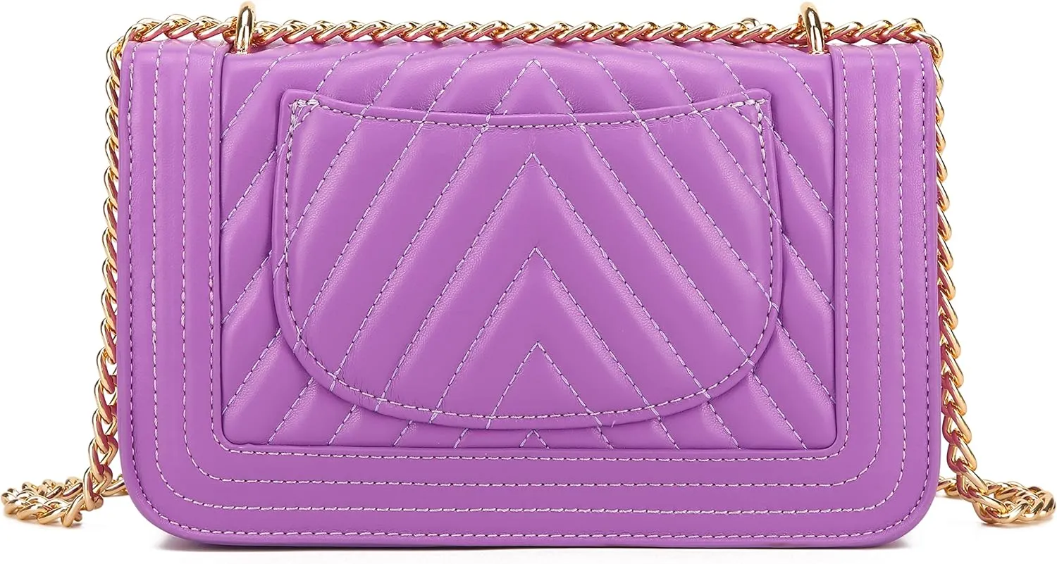 lola mae Crossbody Bags for Women Fashion Quilted Shoulder purse with Convertible Chain Strap Classic Satchel Handbag