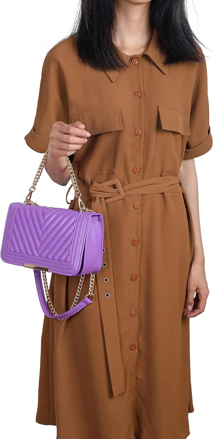 lola mae Crossbody Bags for Women Fashion Quilted Shoulder purse with Convertible Chain Strap Classic Satchel Handbag