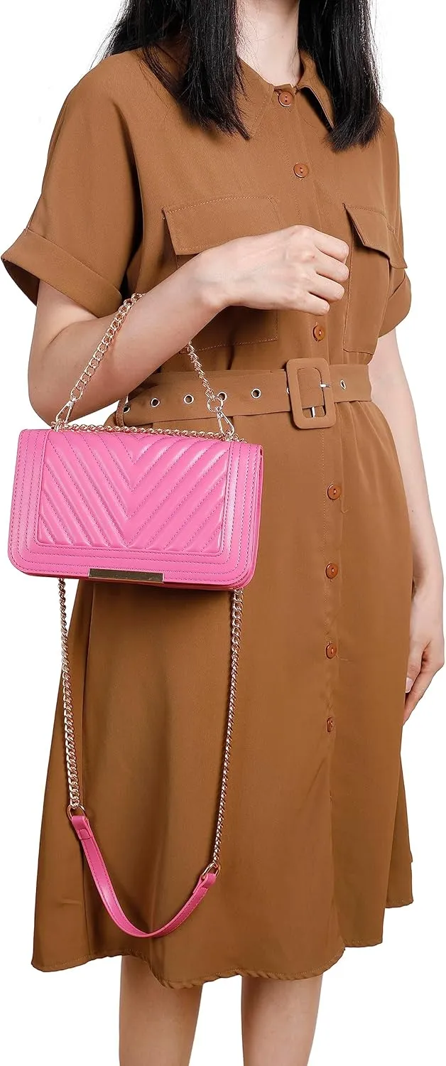 lola mae Crossbody Bags for Women Fashion Quilted Shoulder purse with Convertible Chain Strap Classic Satchel Handbag