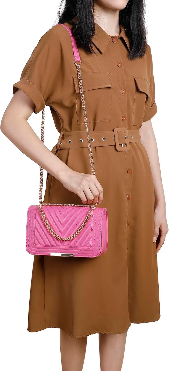 lola mae Crossbody Bags for Women Fashion Quilted Shoulder purse with Convertible Chain Strap Classic Satchel Handbag