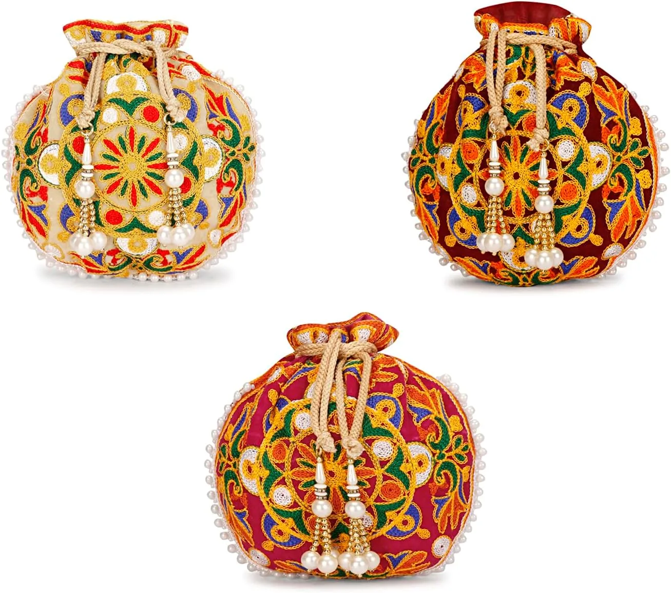 LONGING TO BUY Indian Ethnic Polti Bags For Reutrn Gift, Potli Bags for Wedding, Potli Bags For Gift (Pack of 3 Piece)