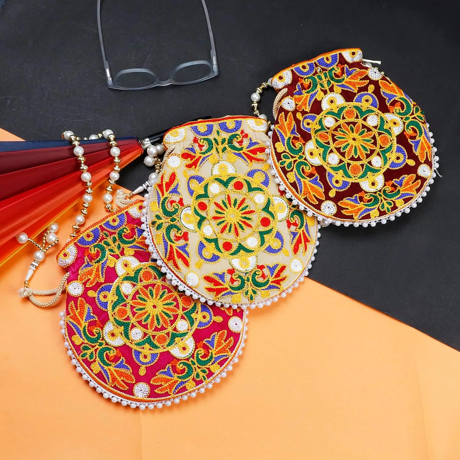 LONGING TO BUY Indian Ethnic Polti Bags For Reutrn Gift, Potli Bags for Wedding, Potli Bags For Gift (Pack of 3 Piece)
