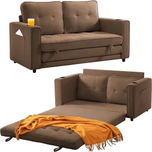 Loveseat Sleeper Sofa Bed for Living Room - Modern Comfy Convertible Futon Couches- Folding Couch Bed for Small Spaces - Foldable Floor Gaming Sofa Bed - Brown