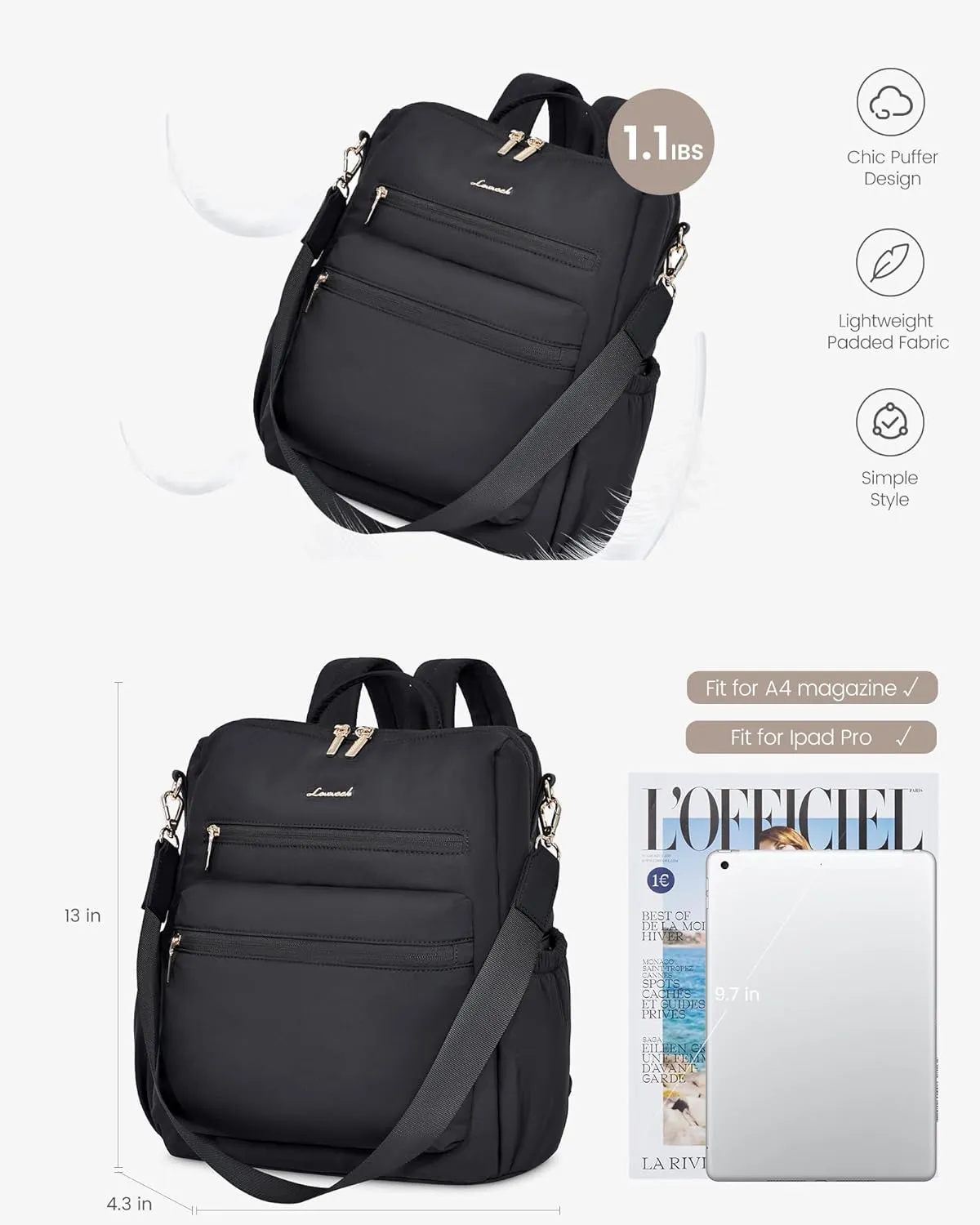 LOVEVOOK Backpack Purse for Women,Puffer Mini Backpack for Women, Convertible Lightweight Shoulder Bags, Work Travel Daily Purses Handbags