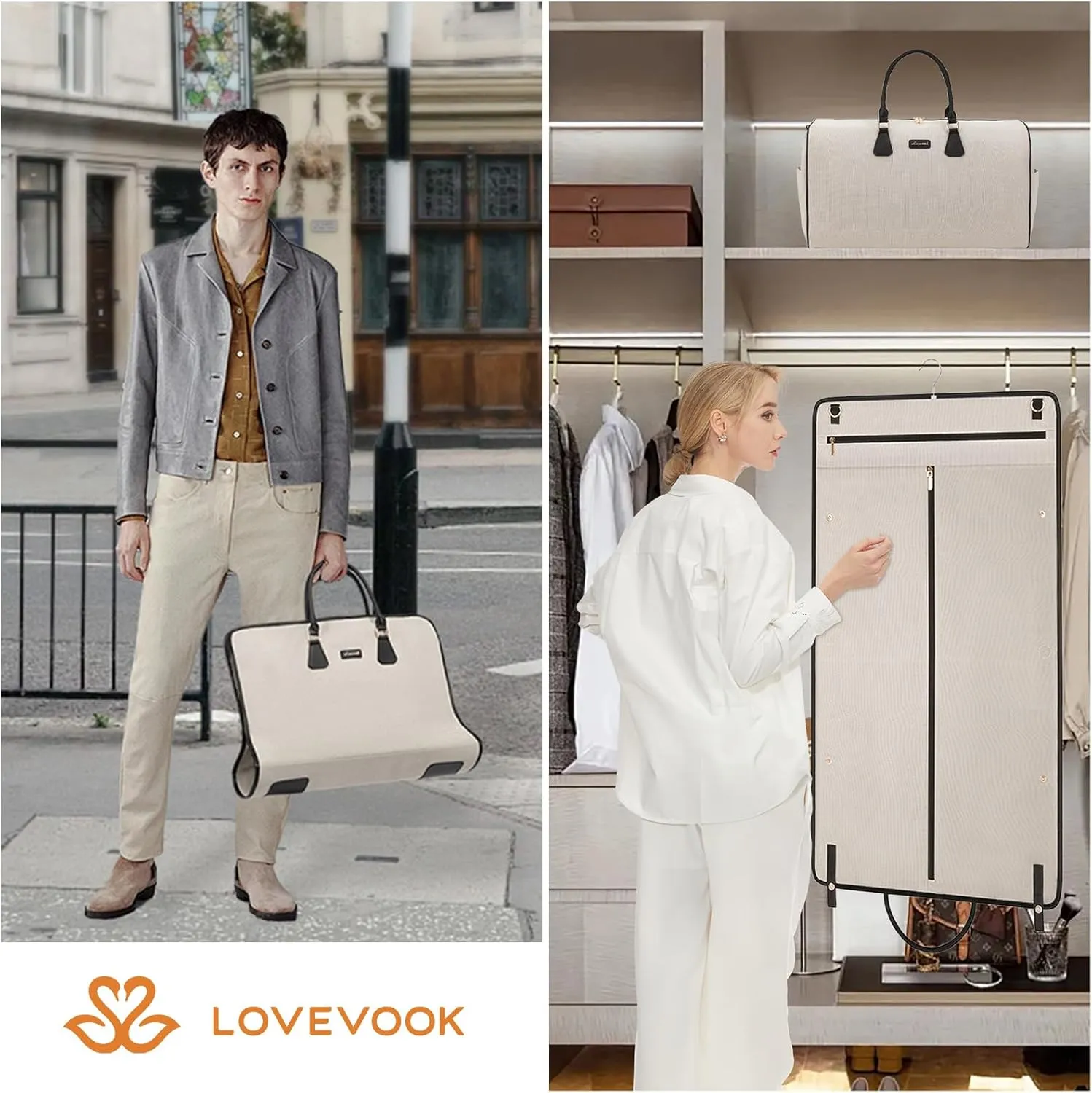 LOVEVOOK Garment Bags for Travel,3 in 1 Carry on Garment Duffle Bags for Travel with Shoe Pouch,Hanging Suitcase Suit Dress