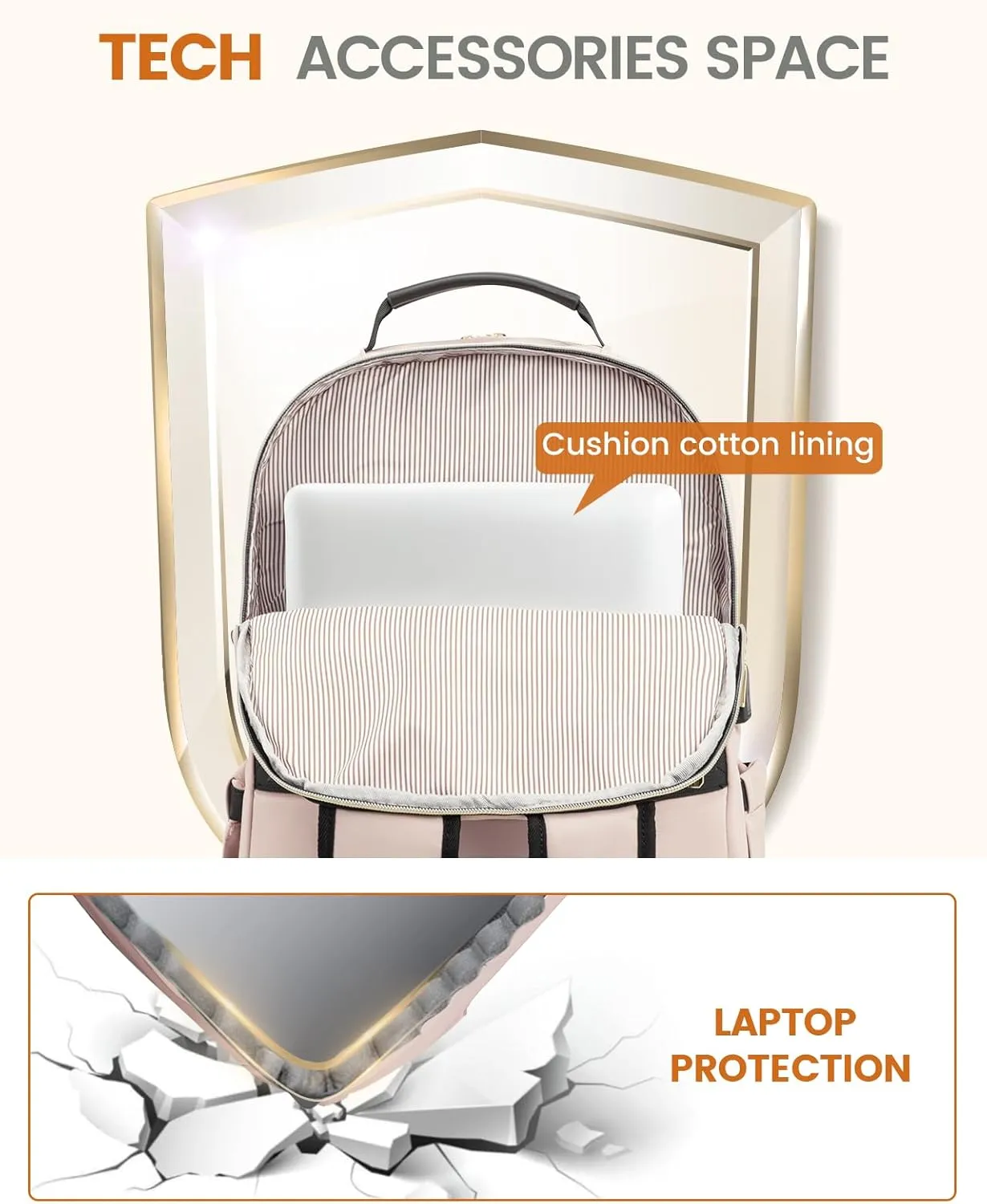 LOVEVOOK Laptop Backpack Purse for Women, Work Travel Computer Bags, College School Backpack for Student Girl, Quilted Casual Daypack with USB Port, Fit 15.6 Inch Laptop, Antiquewhite