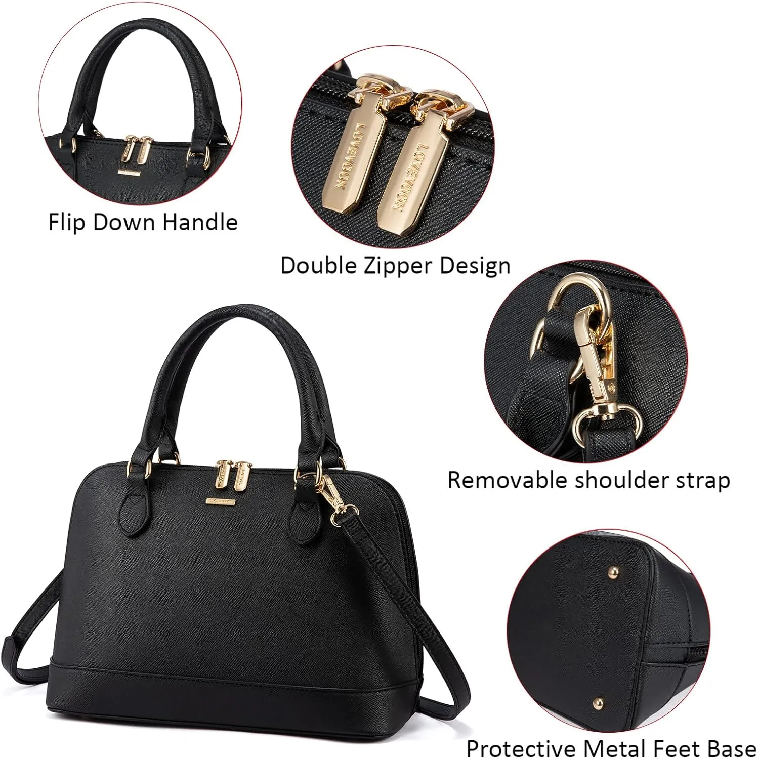 LOVEVOOK Purse for Women Small Crossbody Bags Classic Double Zip Top Handle Dome Satchel Bag