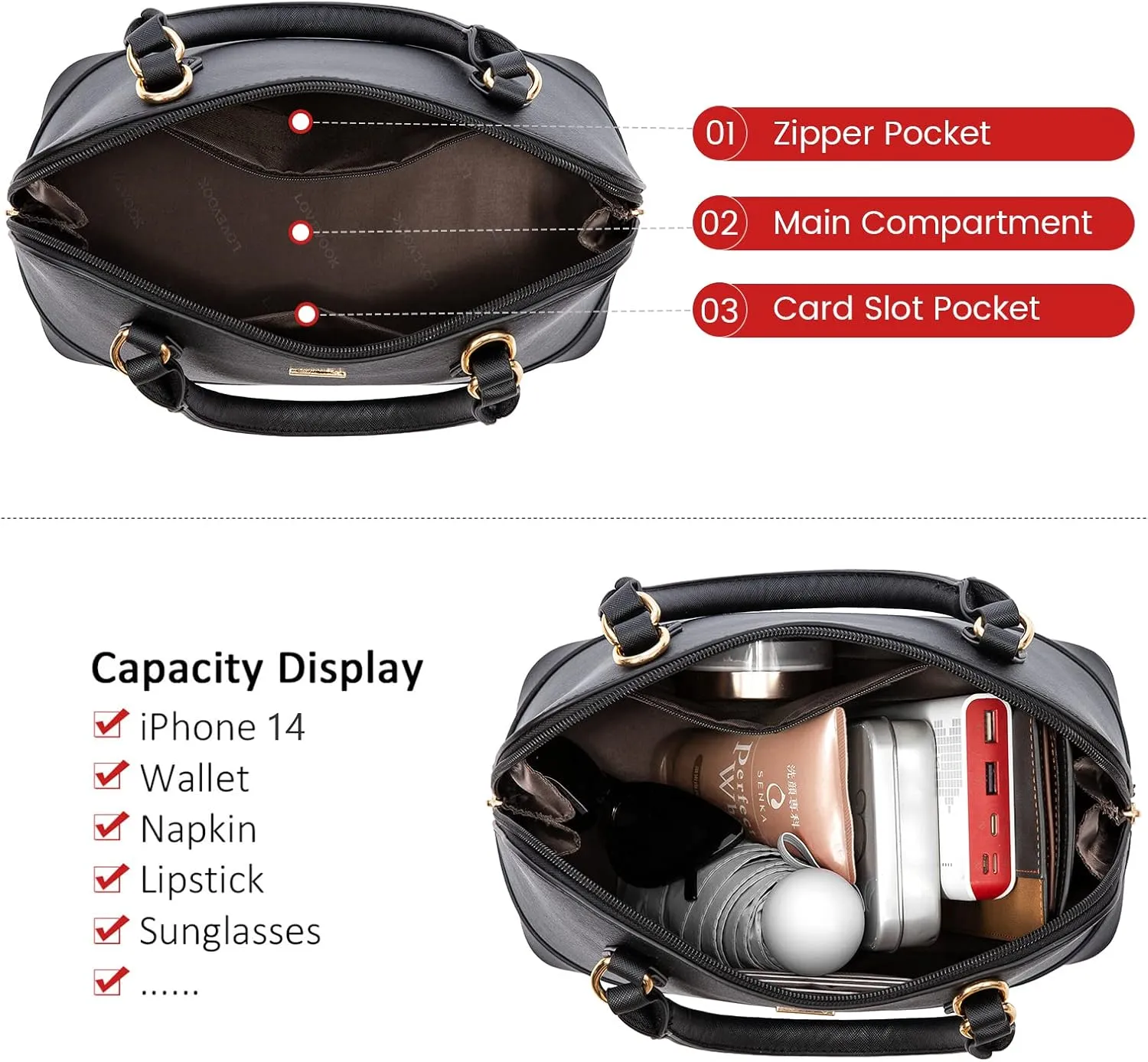 LOVEVOOK Purse for Women Small Crossbody Bags Classic Double Zip Top Handle Dome Satchel Bag
