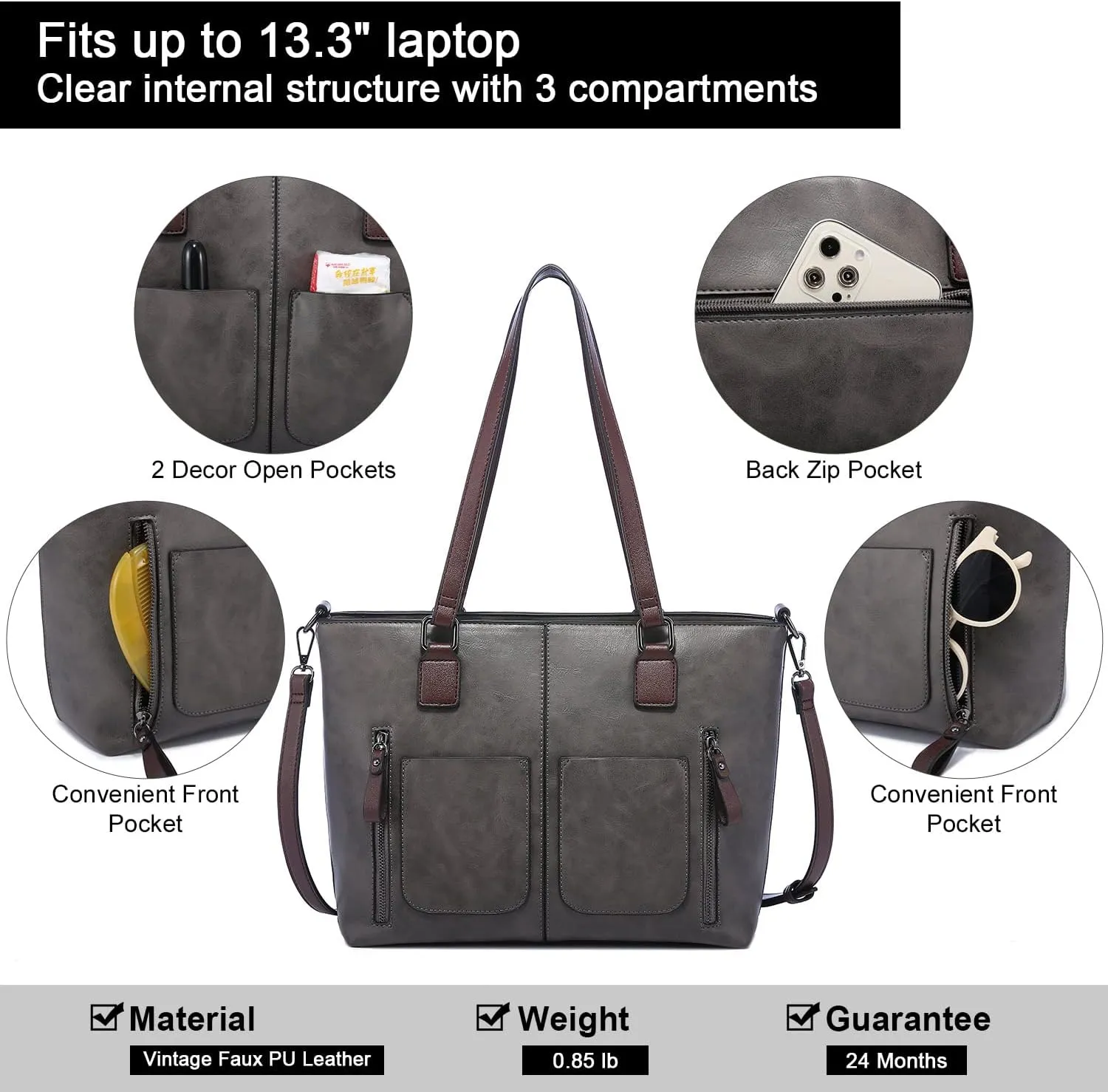 LOVEVOOK Purses Tote Bag for Women, Handbags Large Shoulder Bag, Leather Work Bags with Multi-Pockets, Designer Hobo Satchel