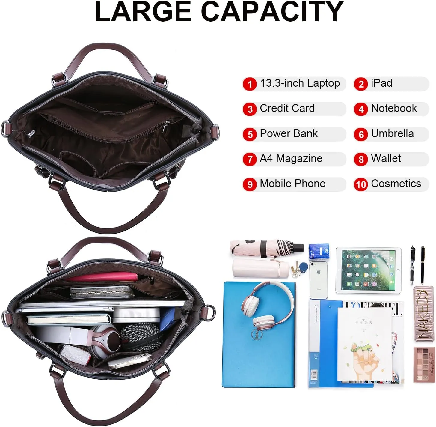 LOVEVOOK Purses Tote Bag for Women, Handbags Large Shoulder Bag, Leather Work Bags with Multi-Pockets, Designer Hobo Satchel
