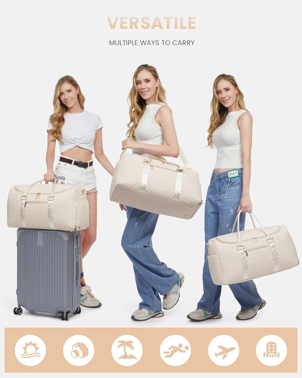 LOVEVOOK Travel Duffle Bag, 40L Weekender Overnight Bag with Toiletry Bag, Quilted Carry On Bag with Shoe Compartment, Gym Duffel Bag with Wet Pocket for Women, Hospital Bags for Labor and Delivery