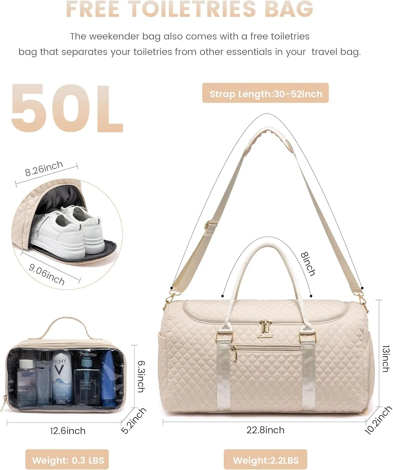 LOVEVOOK Travel Duffle Bag, 40L Weekender Overnight Bag with Toiletry Bag, Quilted Carry On Bag with Shoe Compartment, Gym Duffel Bag with Wet Pocket for Women, Hospital Bags for Labor and Delivery