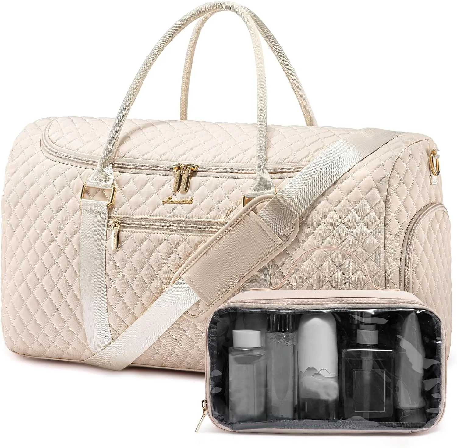 LOVEVOOK Travel Duffle Bag, 40L Weekender Overnight Bag with Toiletry Bag, Quilted Carry On Bag with Shoe Compartment, Gym Duffel Bag with Wet Pocket for Women, Hospital Bags for Labor and Delivery