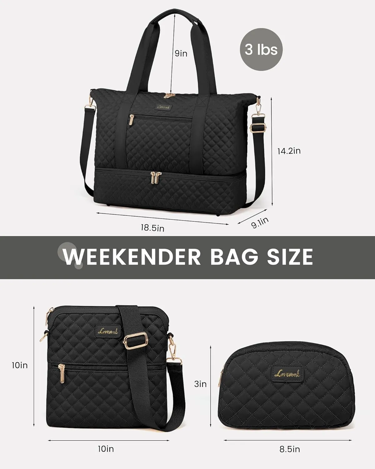 LOVEVOOK Weekender Bags for Women, Travel Duffle Bag with Shoe Compartment, Gym Duffel Bag with Makeup Bag Carry-on Tote Bag for Airplanes Weekend, Hospital Bags for Labor and Delivery