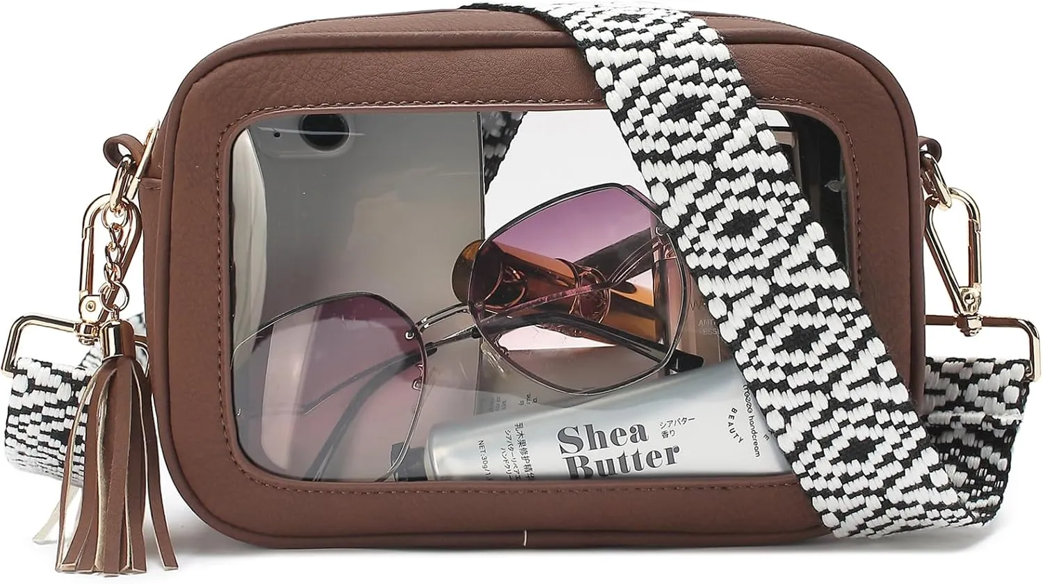 LOXOMU Clear Crossbody Bag Stadium Approved - Waterproof Clear Purses for Women Stadium Bag with Adjustable Guitar Strap