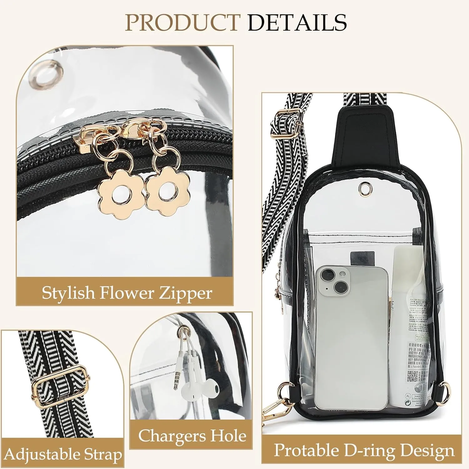 LOXOMU Clear Sling Bag for Stadium Events - Crossbody Purse for Women, Chest Bag Stadium Approved