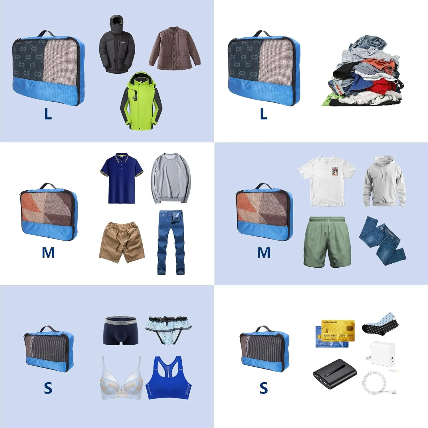 Luggage Organizer Bags - 6 Set Of Packing Cubes For Suitcases - Travel Bags For Clothes Organizer Cubes - Packing Cubes For Travel Luggage Packing Organizers(6 blue)