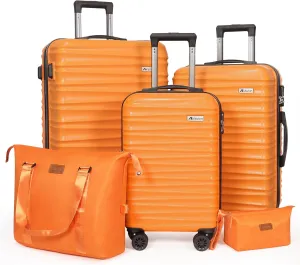 Luggage Set 3 Pieces (20/24/28) -Suitcase Set - Carry on Luggage with Wheels - Check-in Luggage - PC   ABS Durable Suitcase Rotating Silent Wheels Hardside Luggage with Spinner Wheels,5pcs (Orange)