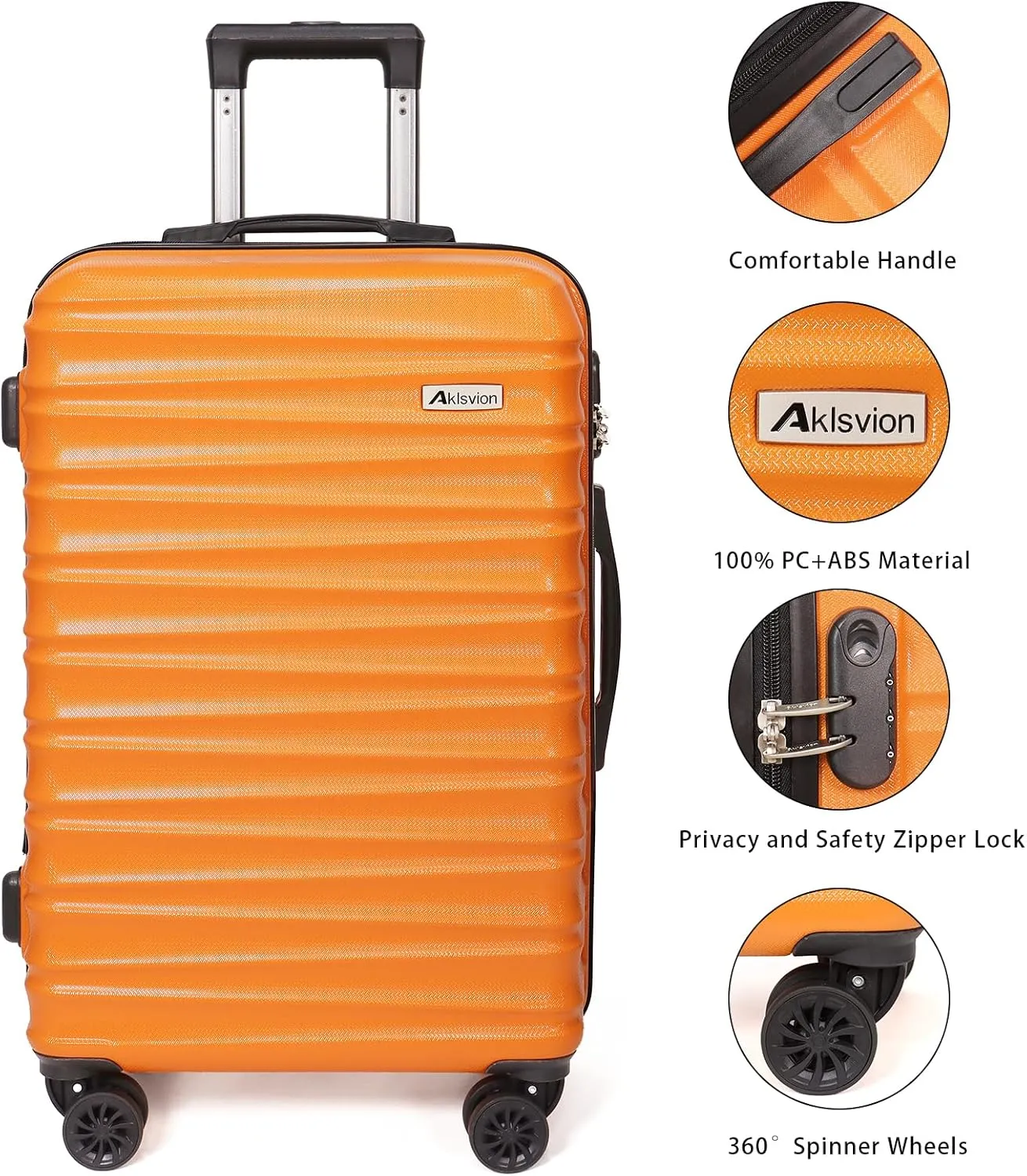 Luggage Set 3 Pieces (20/24/28) -Suitcase Set - Carry on Luggage with Wheels - Check-in Luggage - PC   ABS Durable Suitcase Rotating Silent Wheels Hardside Luggage with Spinner Wheels,5pcs (Orange)