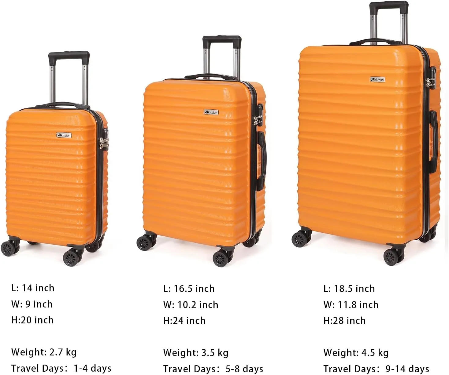 Luggage Set 3 Pieces (20/24/28) -Suitcase Set - Carry on Luggage with Wheels - Check-in Luggage - PC   ABS Durable Suitcase Rotating Silent Wheels Hardside Luggage with Spinner Wheels,5pcs (Orange)