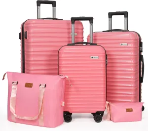 Luggage Set 3 Pieces (20/24/28) -Suitcase Set - Carry on Luggage with Wheels - Check-in Luggage - PC   ABS Durable Suitcase Rotating Silent Wheels Hardside Luggage with Spinner Wheels,5pcs (Pink)