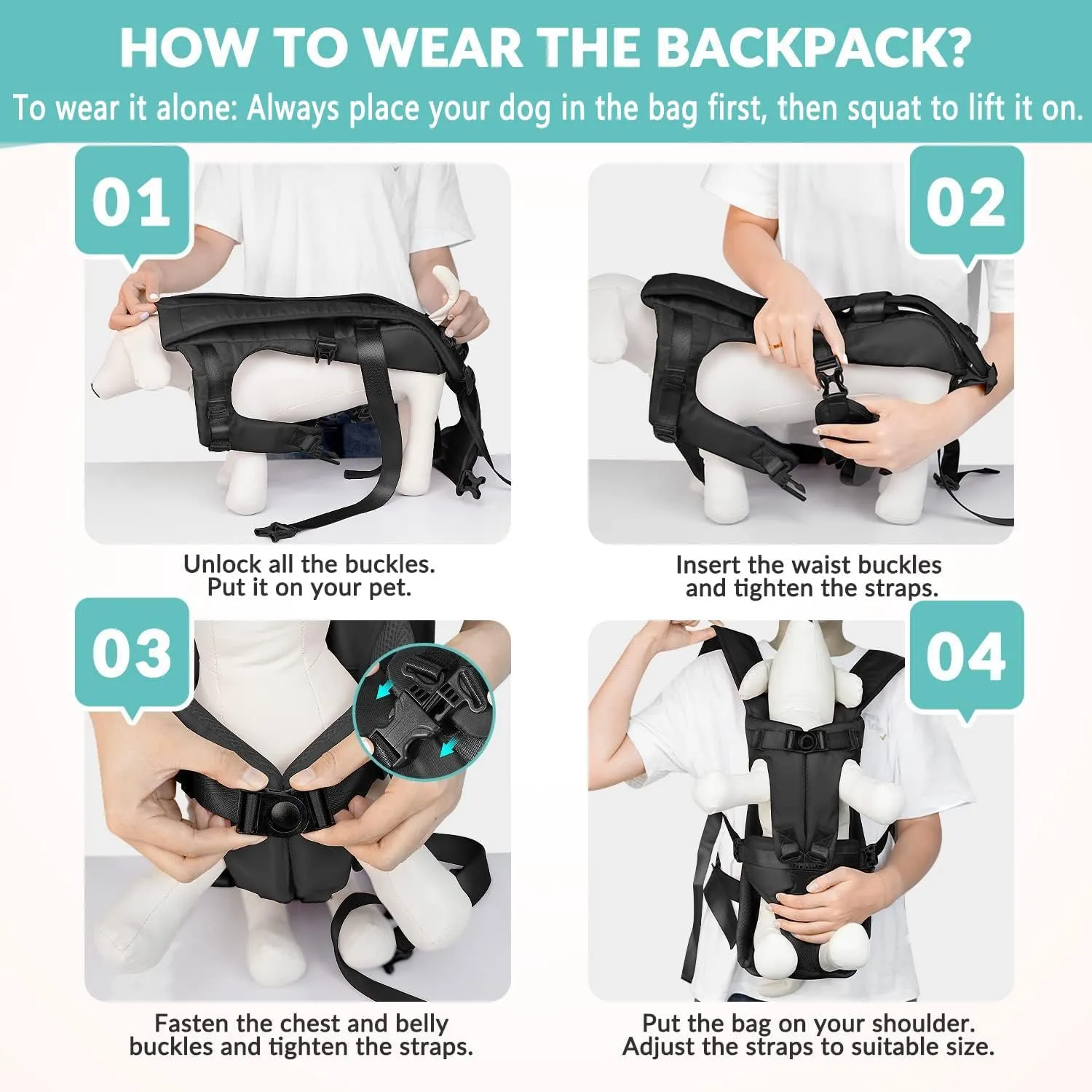 Lukovee Dog Backpack Carrier, Legs Out Easy-fit Dog Front Carrier for Small Medium Dogs, Adjustable Hands Free Dog Chest Carrier for Hiking Cycling (B,Medium)