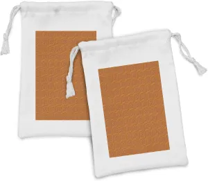 Lunarable Boho Orange Fabric Pouch Set of 2, Australian Tribal Dotted Waves Abstract Aboriginal Pattern, Small Drawstring Bag for Toiletries Masks and Favors, 9" x 6", Burnt Orange Pale Yellow