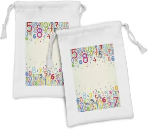 Lunarable Mathematics Room Fabric Pouch Set of 2, Vibrant Colored Digits Falling down Numeral Framework Print, Small Drawstring Bag for Toiletries Masks and Favors, 9" x 6", Multicolor