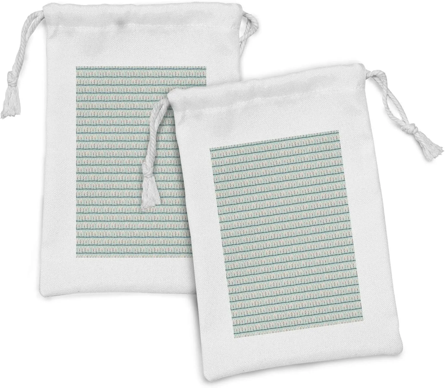 Lunarable Tree Fabric Pouch Set of 2, Abstract Sketchy Drawn Winter Trees Repetition, Small Drawstring Bag for Toiletries Masks and Favors, 9" x 6", Seafoam Multicolor