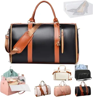 Luxe Mega Bag, Jenni Bag Travel Bag With Wheels, PU Leather 2 in 1 Hanging Suitcase Travel Bags, Waterproof Convertible Garment Bags for Travel with Shoe Pouch (Black(Without pull rod))