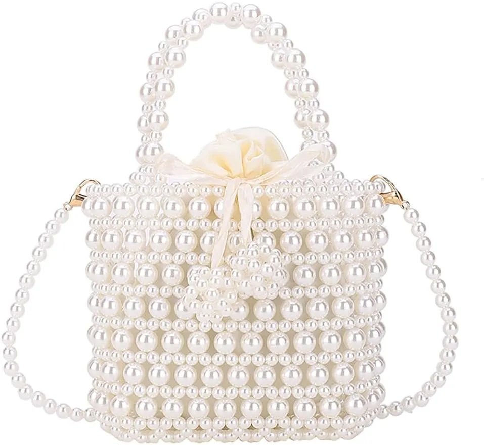 Luxury Pearl Chain Bag Women Clutch Purse Beaded Bridal Evening Handbag Formal Reticulated Pouch for Party Wedding
