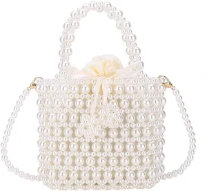 Luxury Pearl Chain Bag Women Clutch Purse Beaded Bridal Evening Handbag Formal Reticulated Pouch for Party Wedding