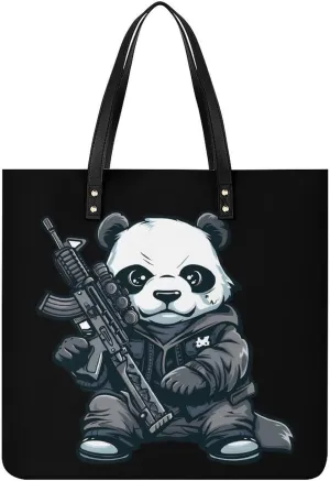 Machine Gun Panda Top Handle Satchel Handbags PU Leather Tote Bags Shoulder Bags for Women