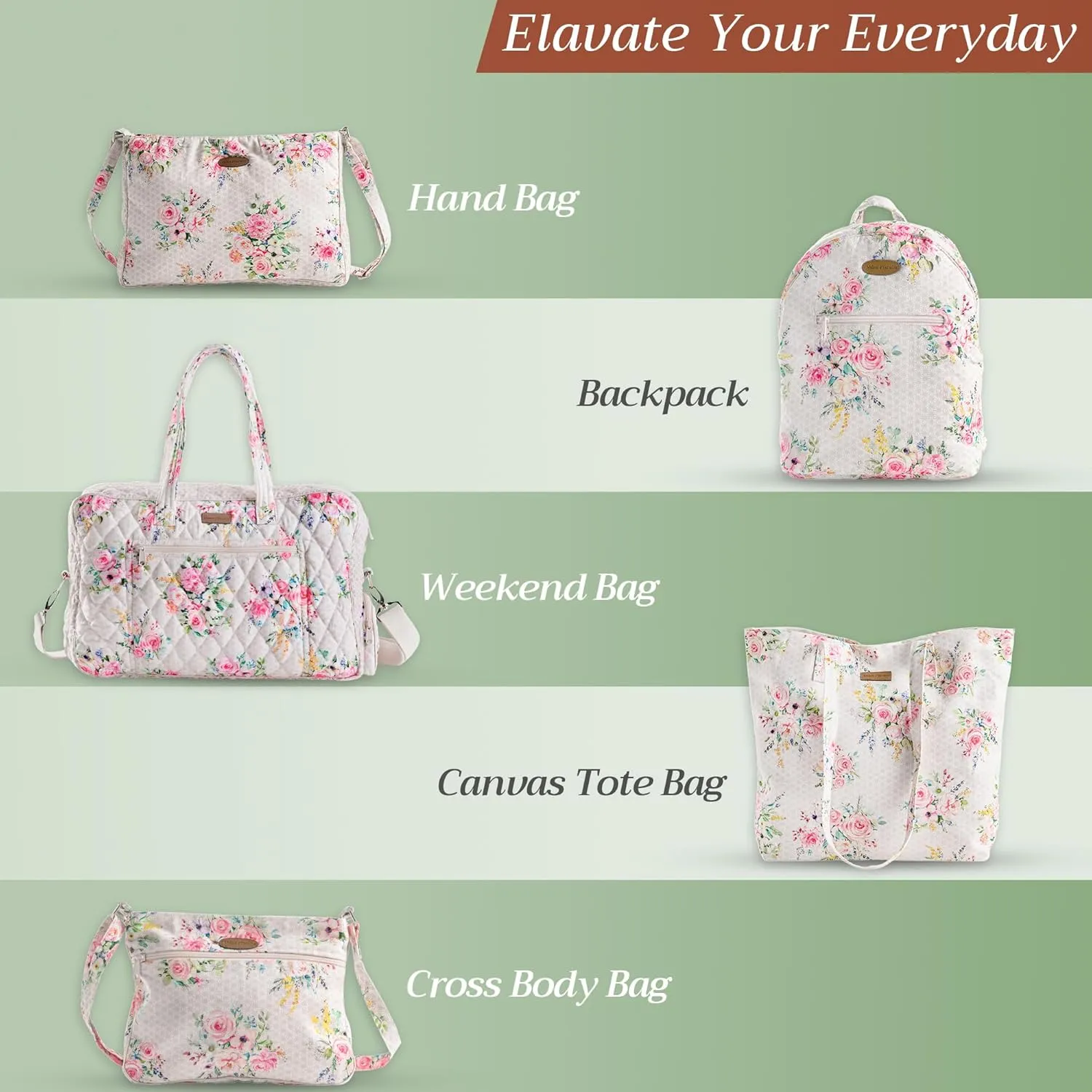 Maison d' Hermine Shopping Bag Cotton Quilted Tote Bag with Zipper Pockets & Small Pouch Grocery Bag for Work Travel Lunch