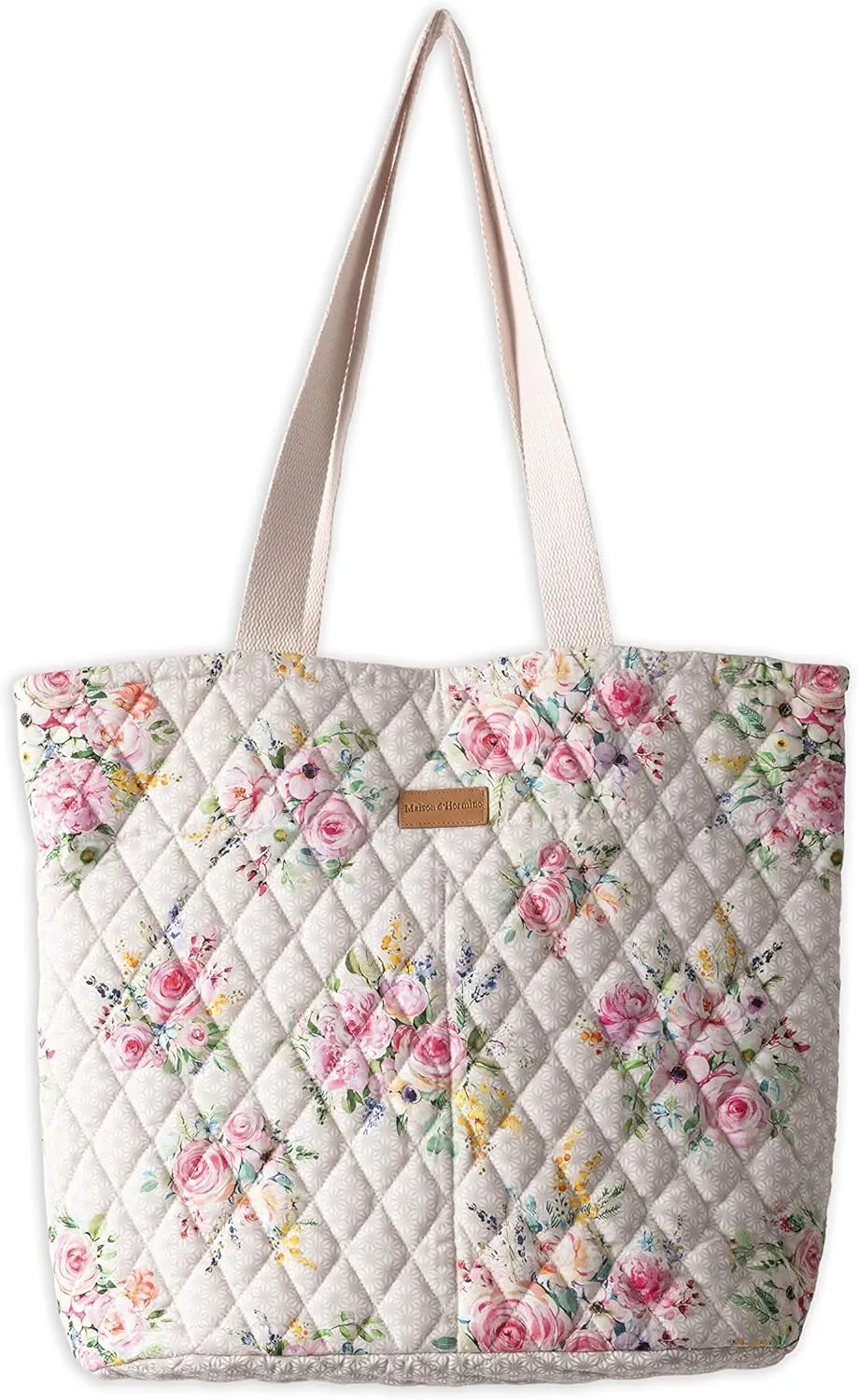 Maison d' Hermine Shopping Bag Cotton Quilted Tote Bag with Zipper Pockets & Small Pouch Grocery Bag for Work Travel Lunch