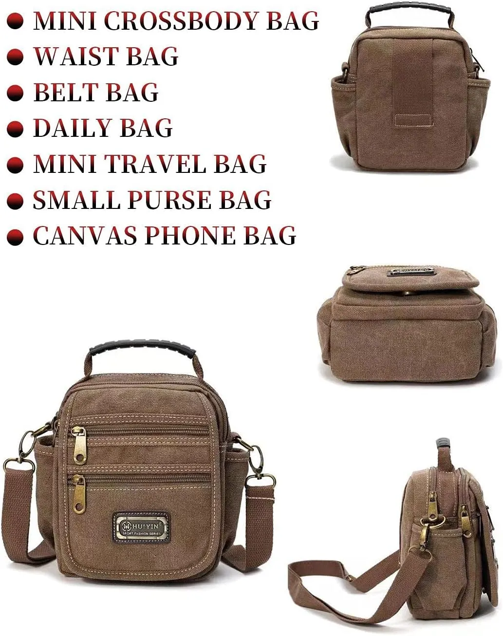 Man Small Canvas Crossbody Phone Purse Bag Mini Messenger Bag Waist Belt Side Bag
