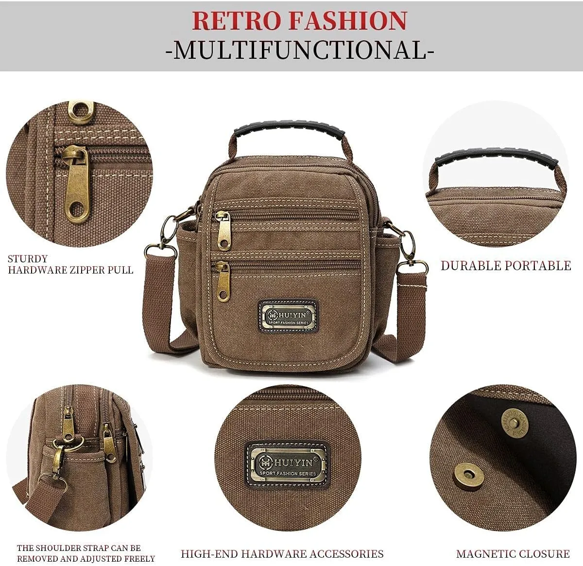 Man Small Canvas Crossbody Phone Purse Bag Mini Messenger Bag Waist Belt Side Bag