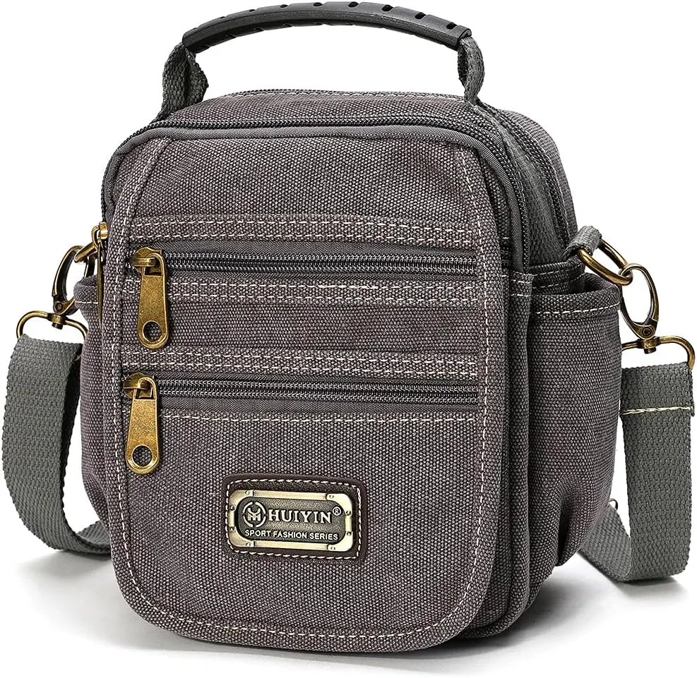 Man Small Canvas Crossbody Phone Purse Bag Mini Messenger Bag Waist Belt Side Bag