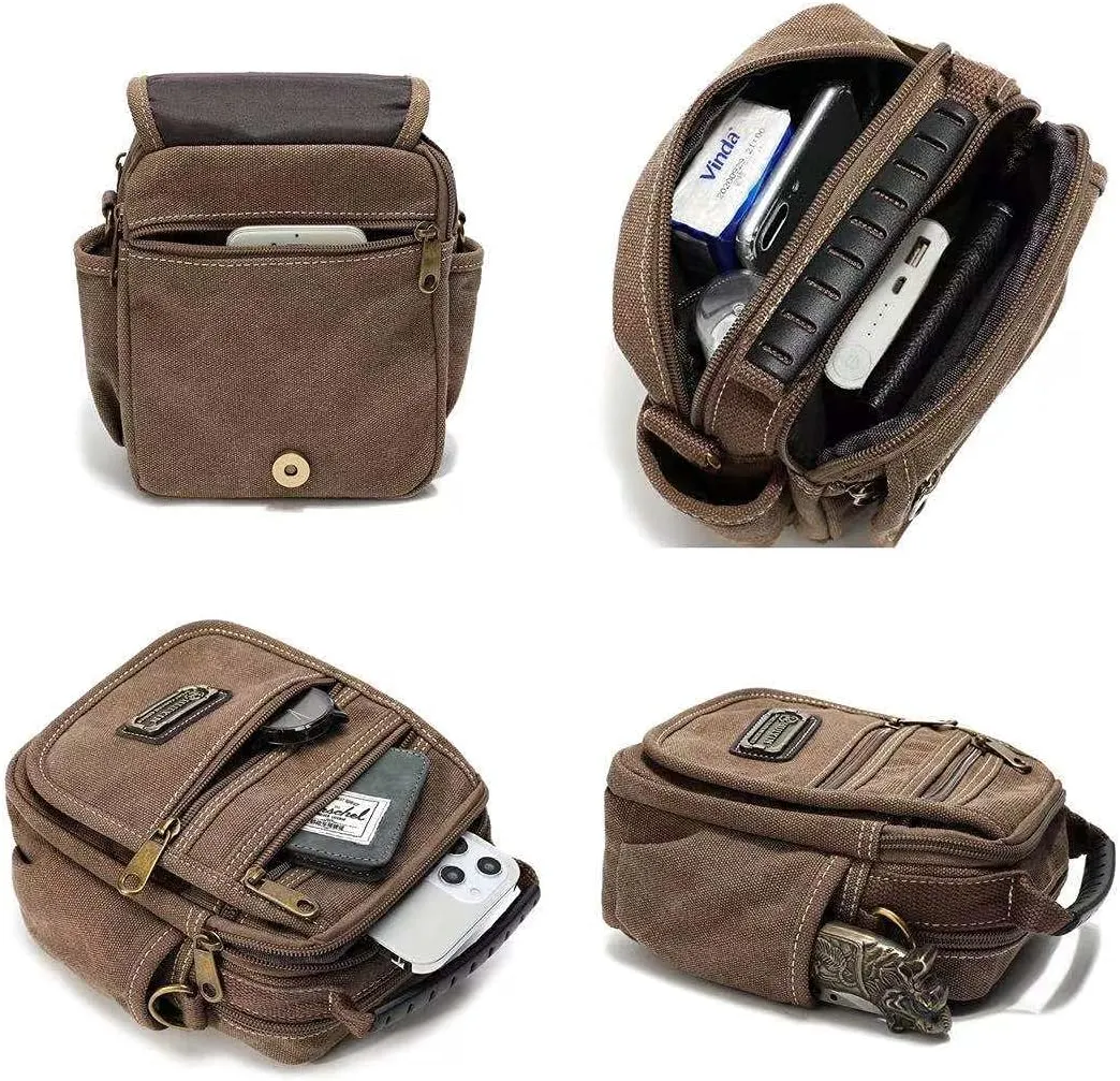 Man Small Canvas Crossbody Phone Purse Bag Mini Messenger Bag Waist Belt Side Bag