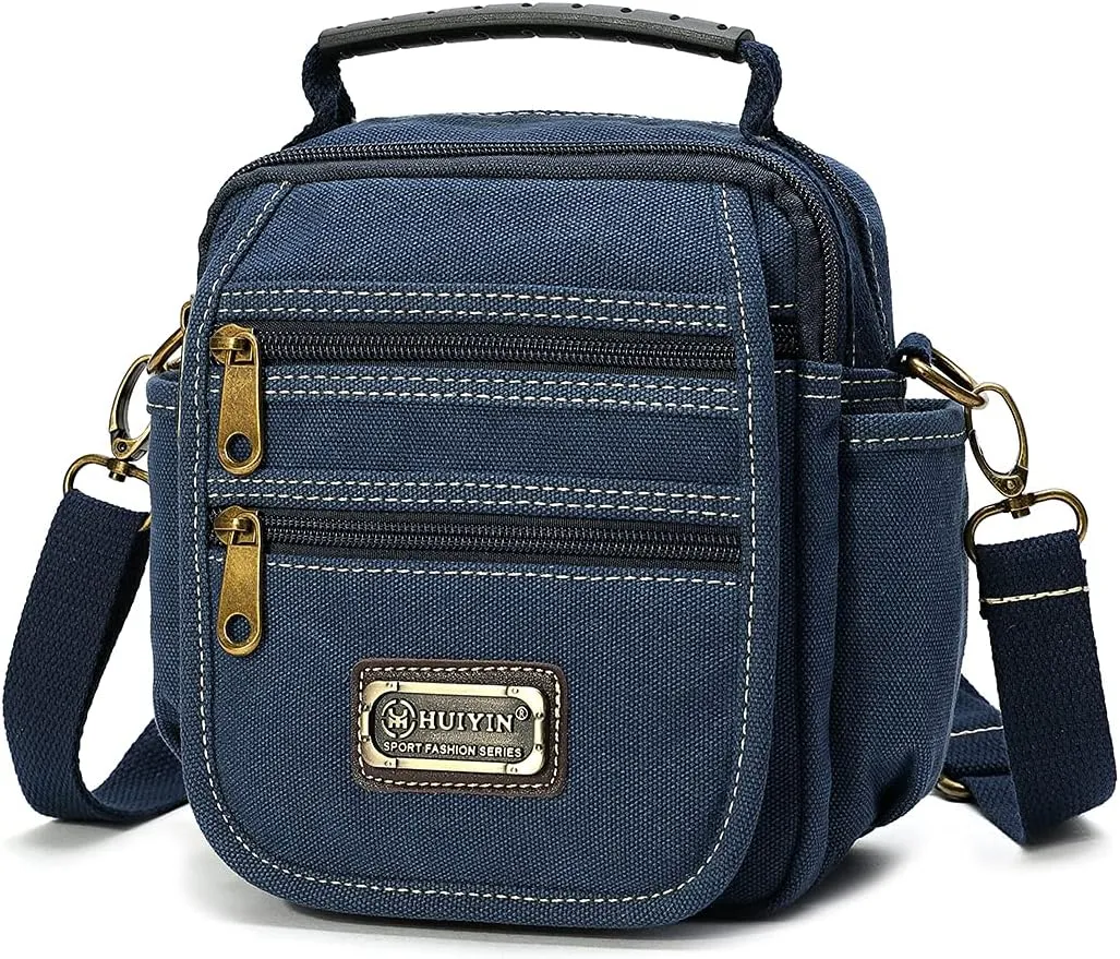 Man Small Canvas Crossbody Phone Purse Bag Mini Messenger Bag Waist Belt Side Bag