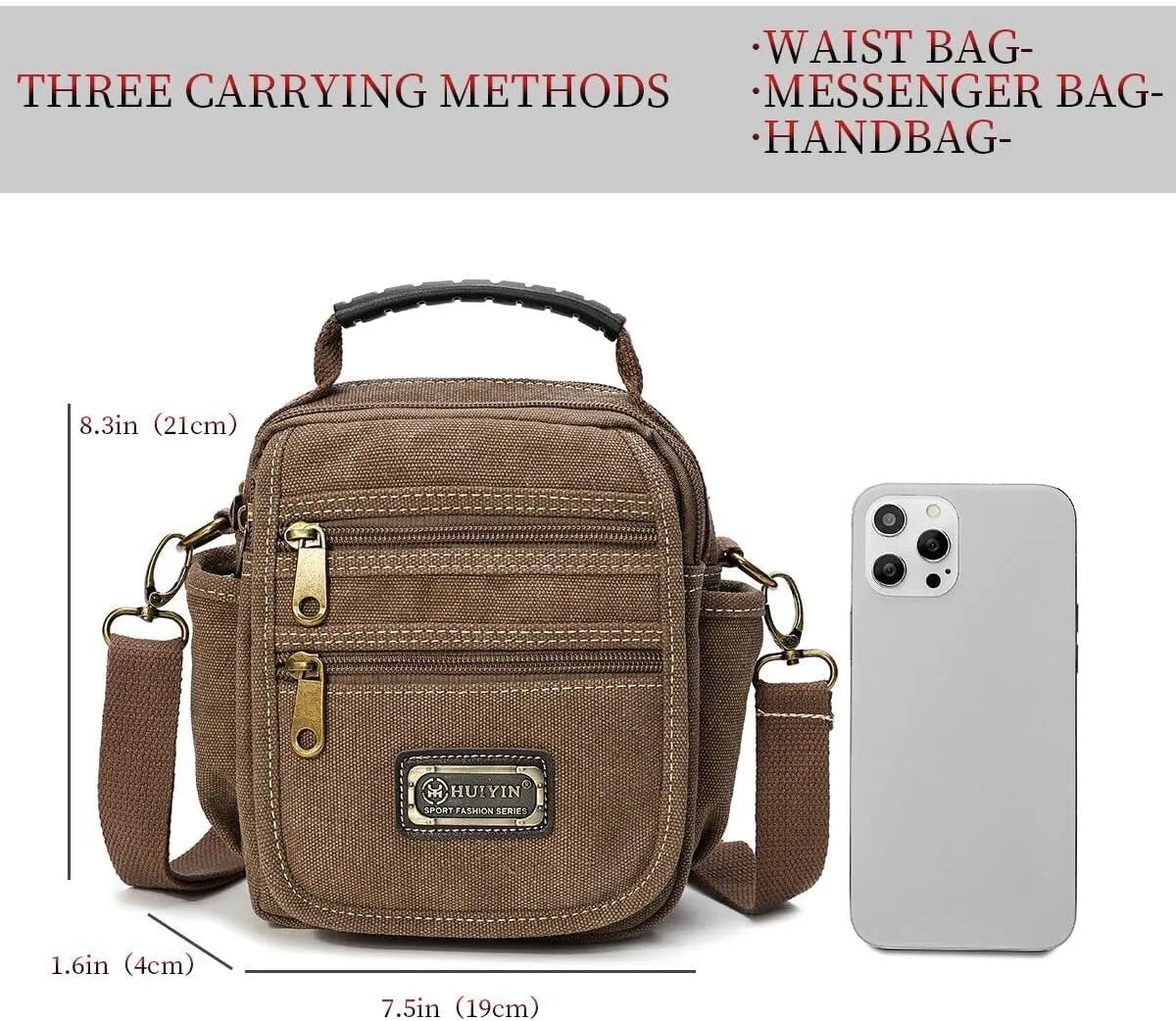 Man Small Canvas Crossbody Phone Purse Bag Mini Messenger Bag Waist Belt Side Bag